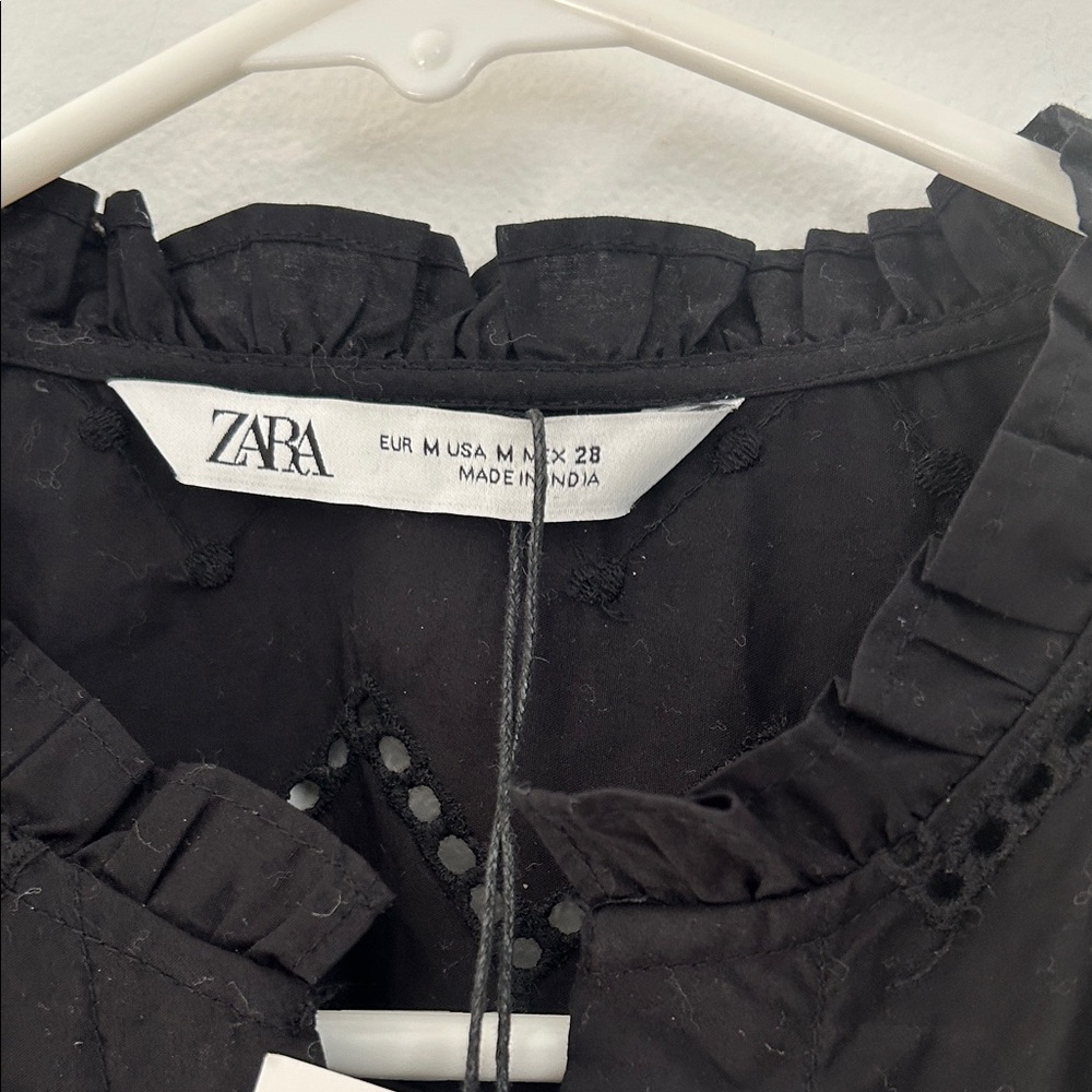 Zara The Katy Blouse Black Eyelet Ruffle Top - Picture 2 of 4